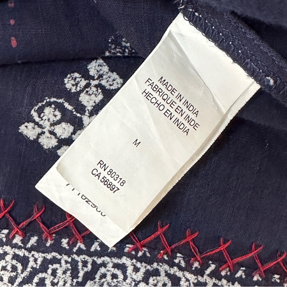 Lucky Brand Boho Navy Cotton Blouse M - Picture 6 of 8